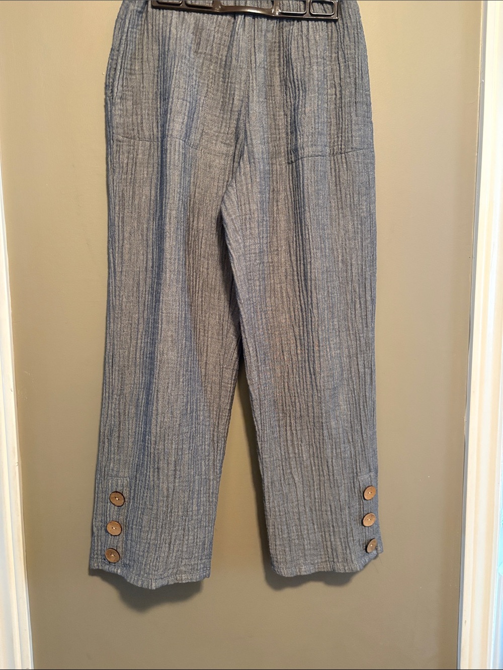 Light Gray Ribbed Knit pant  with Wooden Buttons size S-M